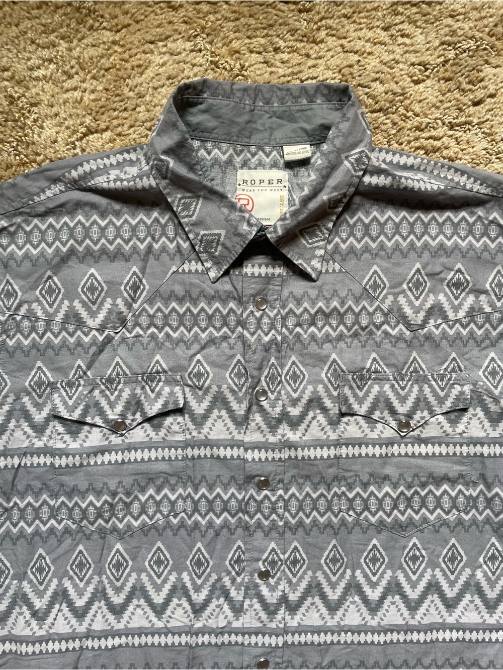 Roper Men’s XXL SS Button Down Shirt Grey Pattern Summer Western Rodeo Cowboy